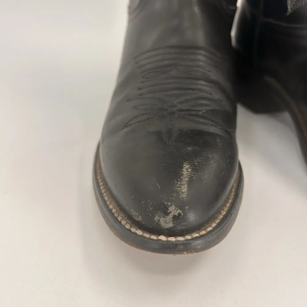 Justin Cowboy Boots 8.5 D Black Leather Western Scroll Stitch 1409 Pointed Toe